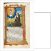 Printed Book of Hours: fol. 90r, St. Bridget in Prayer before an Apparition of Christ, by Guillaume Le Rouge
