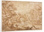 River Landscape with Arched Rock, second half 1600s by Crescenzio di Onofrio