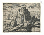 Set of 4 Landscapes: No. 4 - Cliff on the Seashore by Hendrick Goltzius
