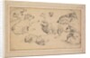 Sheet of Studies with Sheep, Goats, and Dogs, c. 1780 by Jean-Baptiste Marie Hüet