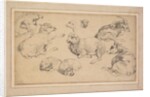 Sheet of Studies with Sheep, Goats, and Dogs, c. 1780 by Jean-Baptiste Marie Hüet
