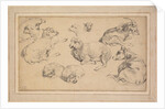 Sheet of Studies with Sheep, Goats, and Dogs, c. 1780 by Jean-Baptiste Marie Hüet