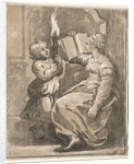 Sibyl Reading with a Child Holding a Torch, 1518-27 by Ugo da Carpi
