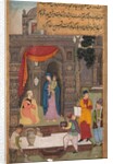 Simeon Kneels in Front of Mary and Jesus After Recognizing Them, from a Mirror of Holiness…, 1602- by Unknown