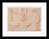 Study of a Young Woman Playing a Tambourine, and Studies of an Arm, Hands, and Feet…, c. 1711 by Marcantonio Franceschini