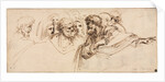 Study of Heads; Crenelated Fortress, 2nd half 1500s by Agostino Carracci