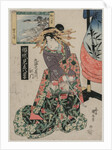 The Courtesan Emon of Maruebiya with a View of Tago Bay…, c. late 1820s or early 1830s by Ipposai Kuniyasu