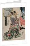 The Courtesan Emon of Maruebiya with a View of Tago Bay…, c. late 1820s or early 1830s by Ipposai Kuniyasu