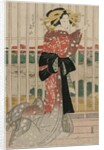 The Courtesan Meizan of the Chojiya on a Balcony Overlooking the Sumida River, c.early or mid 1820s by Eizan Kikugawa