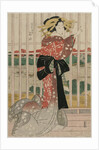 The Courtesan Meizan of the Chojiya on a Balcony Overlooking the Sumida River, c.early or mid 1820s by Eizan Kikugawa