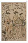 The Courtesan Senzan of Chojiya Strolling with her Kamuro Yasono and Yasoji and Two Shinzo, 1786 by Torii Kiyonaga