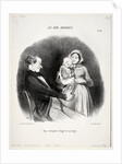 The Good Bourgeois, plate 40: Papa contemplates a likeness of his likeness, 1847 by Honoré Daumier