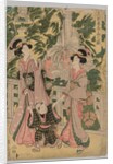 Two Girls and Child on Temple Bridge, 1787-1867 by Kikugawa Eizan