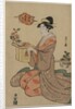 Woman Holding a Wooden Cup Stand Decorated with Chrysanthemums…, mid 1790s by Ch?bunsai Eishi