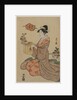 Woman Holding a Wooden Cup Stand Decorated with Chrysanthemums…, mid 1790s by Ch?bunsai Eishi
