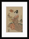 Woman Holding a Wooden Cup Stand Decorated with Chrysanthemums…, mid 1790s by Ch?bunsai Eishi