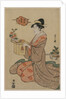 Woman Holding a Wooden Cup Stand Decorated with Chrysanthemums…, mid 1790s by Ch?bunsai Eishi
