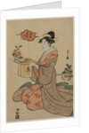 Woman Holding a Wooden Cup Stand Decorated with Chrysanthemums…, mid 1790s by Ch?bunsai Eishi