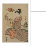 Woman Holding a Wooden Cup Stand Decorated with Chrysanthemums…, mid 1790s by Ch?bunsai Eishi