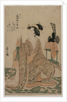 Young Woman Kneeling by a Stand with a Ceremonial Cap…, mid 1790s by Ch?bunsai Eishi