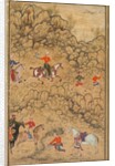 Hunting with falcons in a landscape; Verso: Calligraphy of Chaghatai Turkish poems…, c. 1558-60 by Abd al-Samad (attributed to)