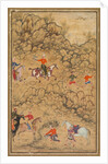 Hunting with falcons in a landscape; Verso: Calligraphy of Chaghatai Turkish poems…, c. 1558-60 by Abd al-Samad (attributed to)