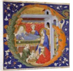 Manuscript Illumination with the Birth of the Virgin in an Initial G, from a Gradual, ca. 1375 by Silvestro dei Gherarducci