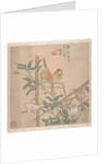Two Birds Perched on a Flowering Rose Bush, late 19th century by Ren Yi