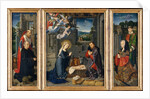 The Nativity with Donors and Saints Jerome and Leonard, ca. 1510-15 by Gerard David
