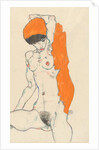 Standing Nude with Orange Drapery: Study of Nude with Arms Raised, 1914 by Egon Schiele