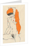Standing Nude with Orange Drapery: Study of Nude with Arms Raised, 1914 by Egon Schiele