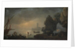 Harbor Scene with a Grotto and Fishermen Hauling in Nets by Unknown