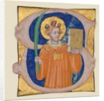 Manuscript Illumination with Saint Stephen in an Initial S, from an Antiphonary, ca. 1410-20 by Master of the Brussels Initials