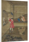 European Couple and Child Playing with Parrot, 18th century by Unknown
