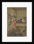 European Couple and Child Playing with Parrot, 18th century by Unknown