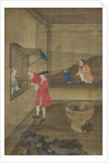 European Couple and Child Playing with Parrot, 18th century by Unknown