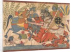 Harishchandra and his Minister Killing a Tiger folio from a Harishchandra Series, 1800-1850 by Unknown