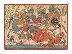 Harishchandra and his Minister Killing a Tiger folio from a Harishchandra Series, 1800-1850 by Unknown