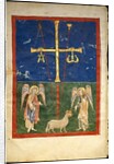 Leaf from a Beatus Manuscript: the Lamb at the Foot of the Cross, Flanked by Two Angels…, c1180 by Unknown