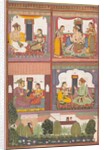 Four Love Scenes and a Landscape: Page from a Dispersed Raskapriya, ca. 1700 by Unknown
