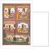 Four Love Scenes and a Landscape: Page from a Dispersed Raskapriya, ca. 1700 by Unknown