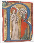 Manuscript Illumination with the Annunciation in an Initial R, from a Gradual, ca. 1300 by Unknown