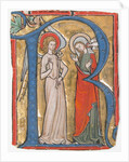 Manuscript Illumination with the Annunciation in an Initial R, from a Gradual, ca. 1300 by Unknown