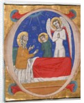 Manuscript Illumination with Tobit, Tobias, and the Archangel Raphael in an Initial O…, mid-14th c by Unknown