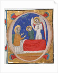 Manuscript Illumination with Tobit, Tobias, and the Archangel Raphael in an Initial O…, mid-14th c by Unknown