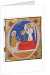 Manuscript Illumination with Tobit, Tobias, and the Archangel Raphael in an Initial O…, mid-14th c by Unknown