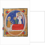 Manuscript Illumination with Tobit, Tobias, and the Archangel Raphael in an Initial O…, mid-14th c by Unknown