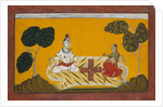 Shiva and Parvati Playing Chaupar: Folio from a Rasamanjari Series, dated 1694-95 by Devidasa of Nurpur