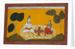 Shiva and Parvati Playing Chaupar: Folio from a Rasamanjari Series, dated 1694-95 by Devidasa of Nurpur