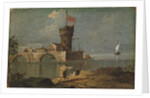 Capriccio with a Circular Tower, Two Houses, and a Bridge, 18th century by Unknown